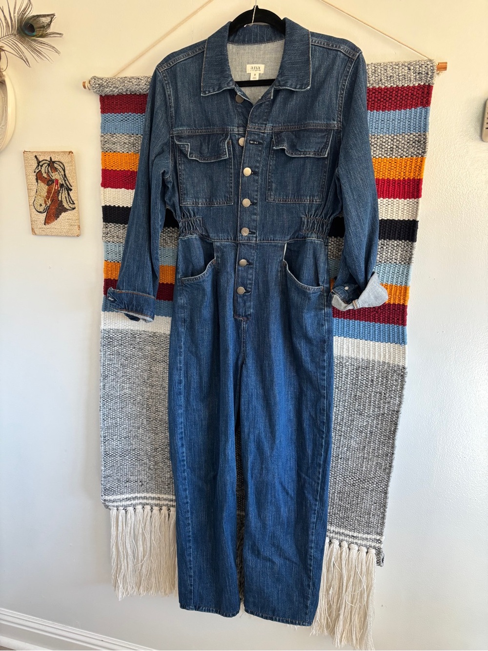 a.n.a Blue Denim Button-Front Jumpsuit